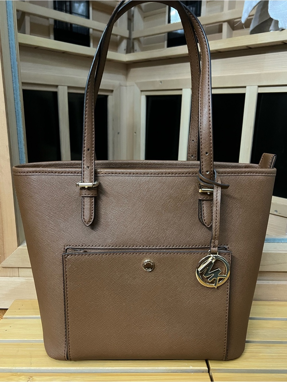 Michael Kors Cognac Brown Jet set travel Saffiano Leather Tote